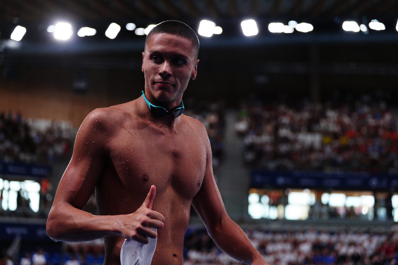 PARIS, FRANCE - August 11, 2026: POPOVICI David (ROU) competes in the Men’s 100m Freestyle Semifinal event during the European Aquatics Championships Paris 2026 at the Olympic Aquatic Centre on August 11, 2026 in Paris, France. (Photo by Istvan Derencsenyi/European Aquatics)